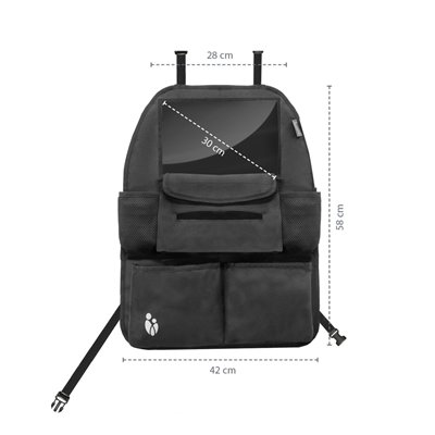 Seat organizer with tablet pocket and tissue pocket